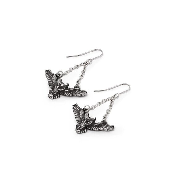 Alchemy Gothic Noctis Athena Dropper Owl Earrings Goddess of Wisdom Wiccan - Picture 2 of 3